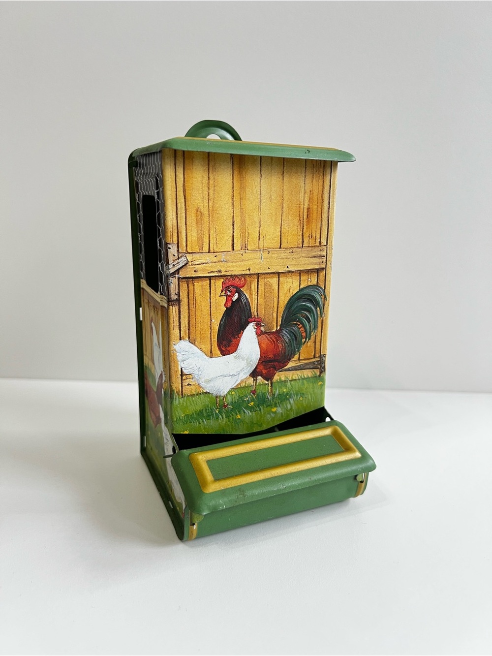 Vintage Jasco Hong Kong Cute Lithographed Tin Chicken Coop Matchstick Holder